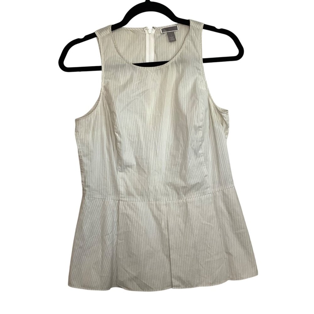 Chelsea28 Ivory & Gray Striped Sleeveless Peplum Top Women Small Cotton Blend